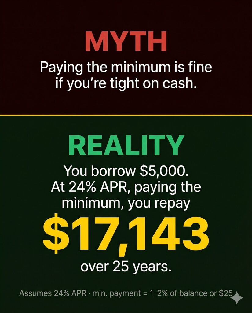 Paying Minimum on a $5K Credit Card Costs $12K in Interest Over 25 Years